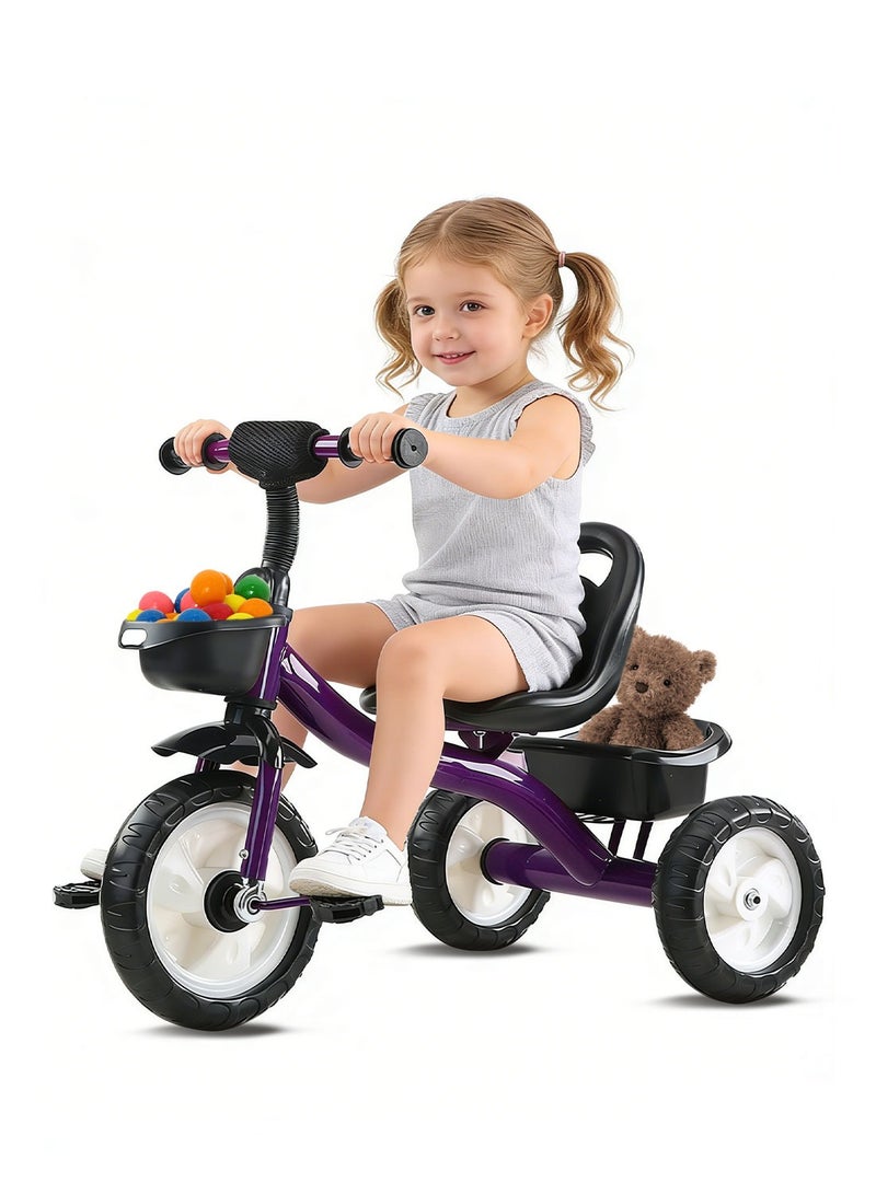 MaBaby Tricycles for Kids, with Storage Basket, Adjustable Seat and Pedal, Children Trike for 1-6 Years Boys and Girls, Balance Bike for Indoor Outdoor Fun - Image 1